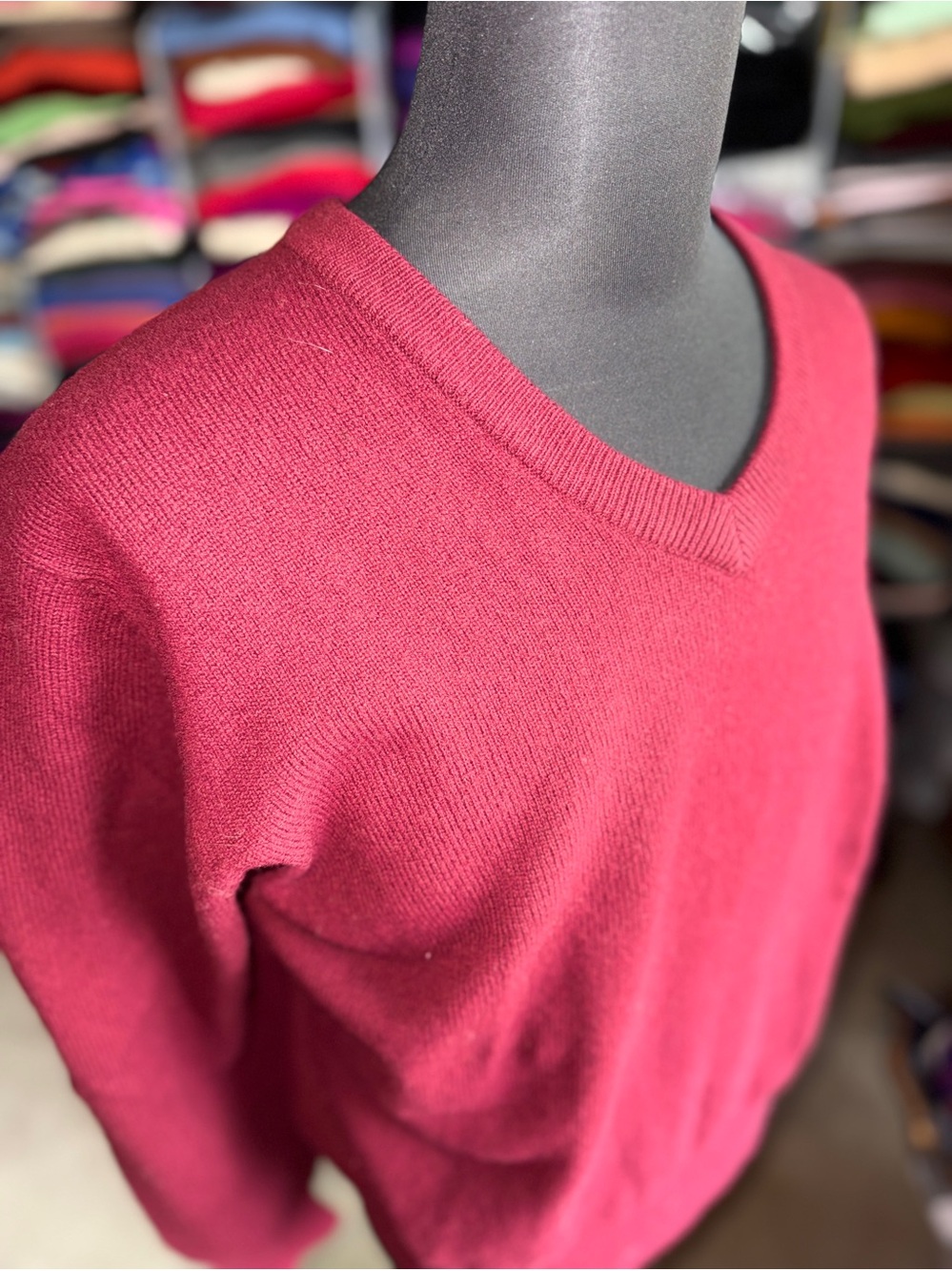 Men’s V-Neck Wool Sweater in Cabernet